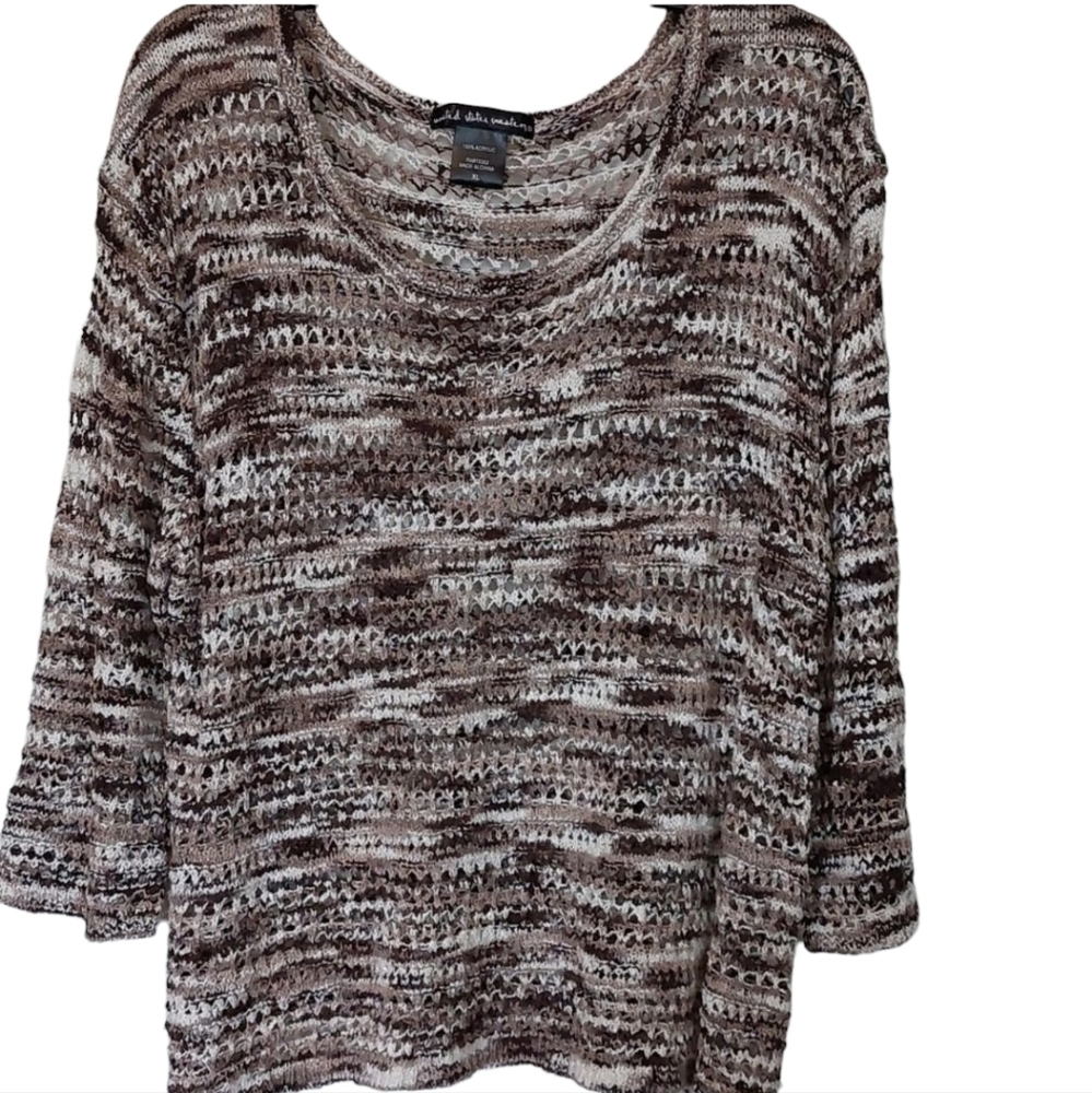 Open Weave Brown And White Sweater by United States Sweaters XL